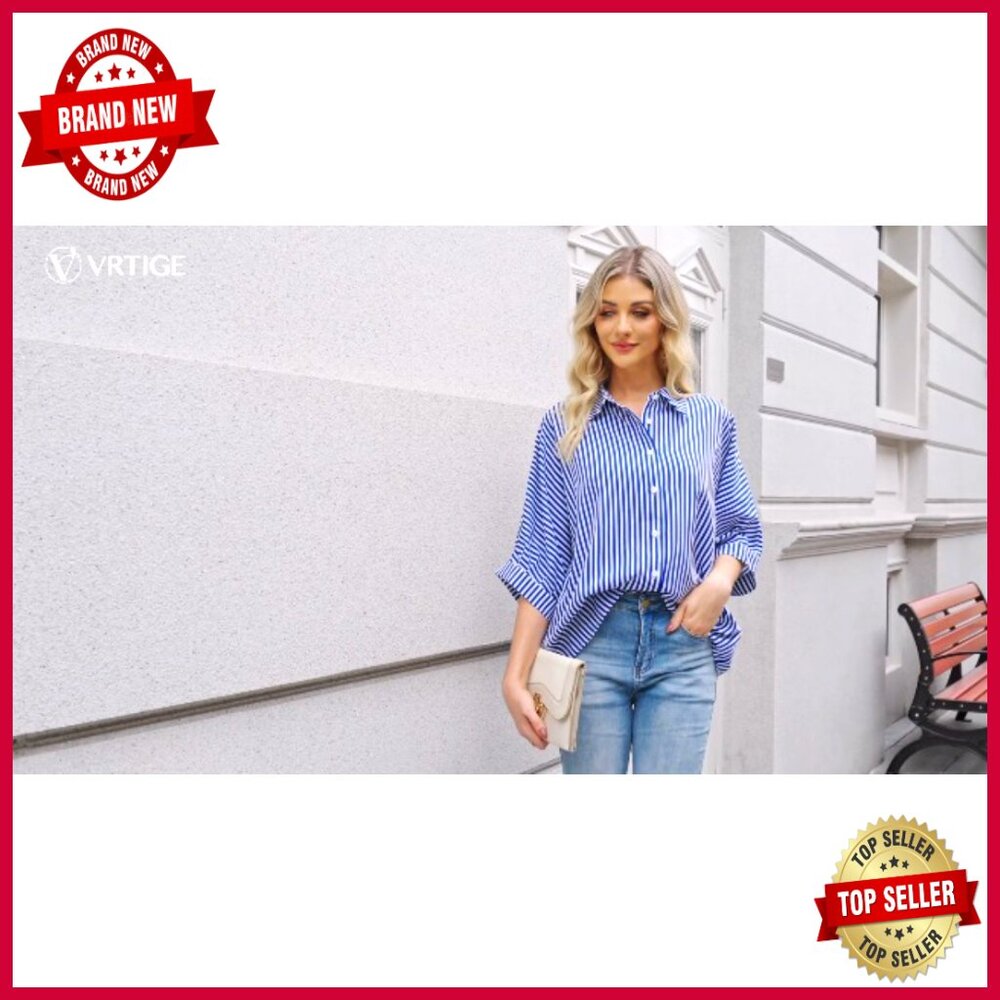 Striped Button Down Collar V Neck Half Sleeve Loo… - image 6